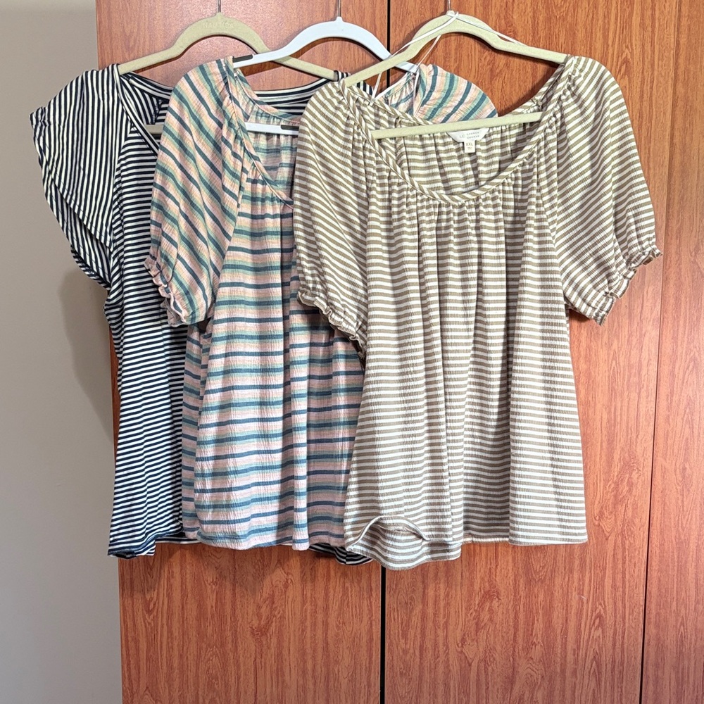 LC Lauren Conrad XXL Striped Women's Tops - 3 Bundle